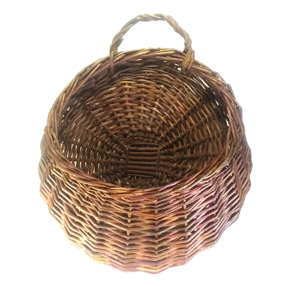 Wall Rattan Wicker Half Moon Basket Handle Plant Storage